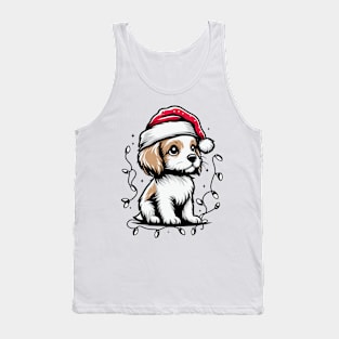 Adorable Dog Christmas Lights Santa Hat Tank Top